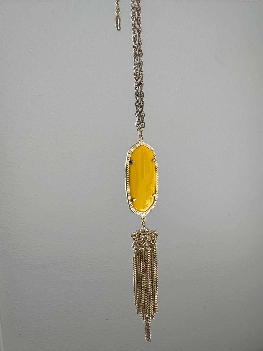 Kendra Scott Rayne Collection, Yellow Stone Pendant with Gold Tassel Necklace